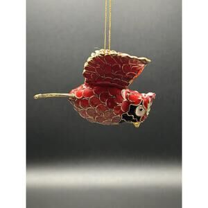 Vintage Cloisonné Red Cardinal Enameled Christmas Ornaments 1990’s